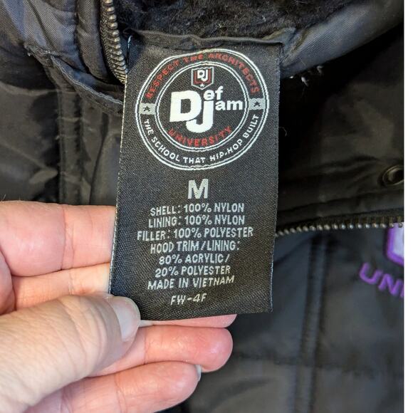 Vintage Def Jam University Puffer Coat Black Embroidered Hip Hop MTV Music 90s - Picture 5 of 6